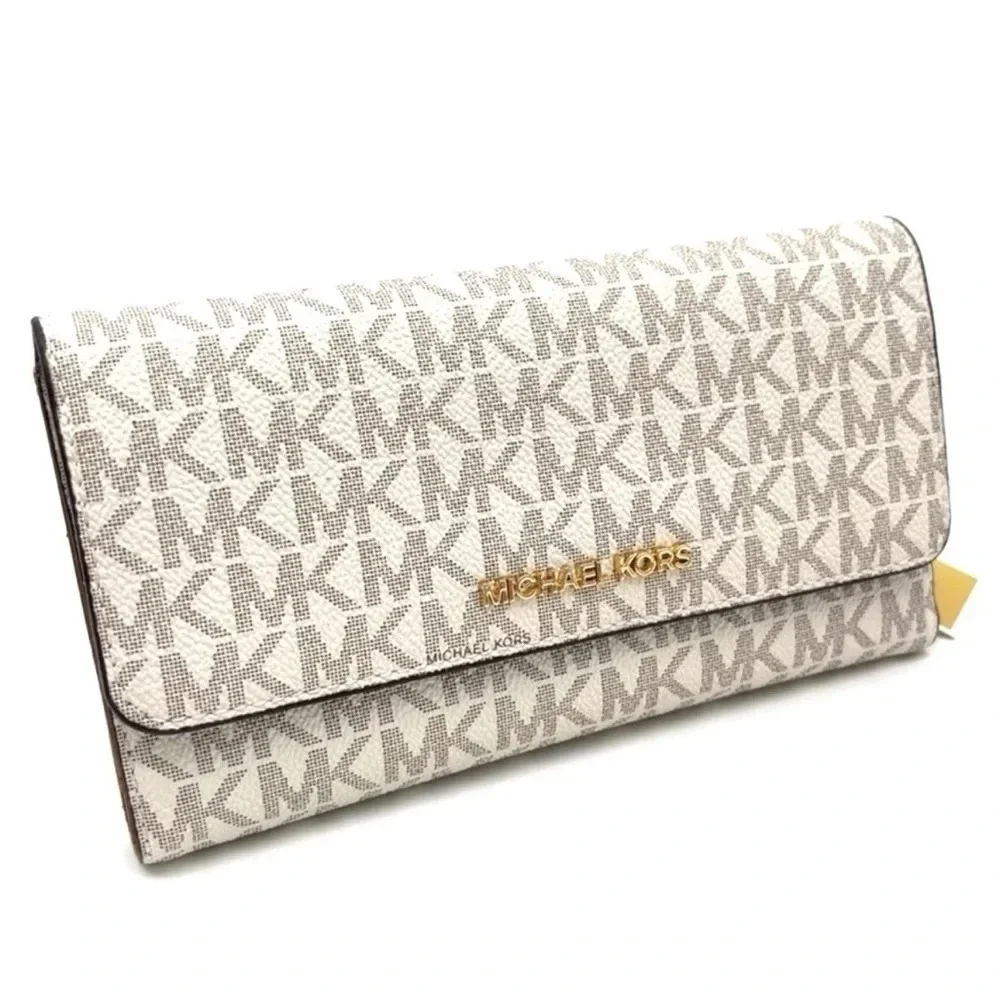 Michael Kors Large Trifold Wallet Vanilla/Brown - Picture 3 of 7